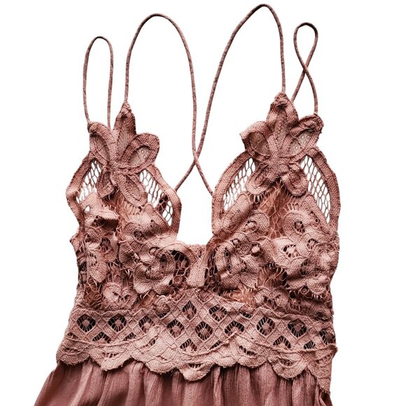 Free People One Adella Slip Dress Rose Pink Boho Lace Crochet Lacey XS - Picture 8 of 16